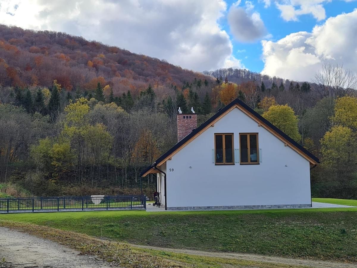 Szczyt domu na tle jesiennego lasu
